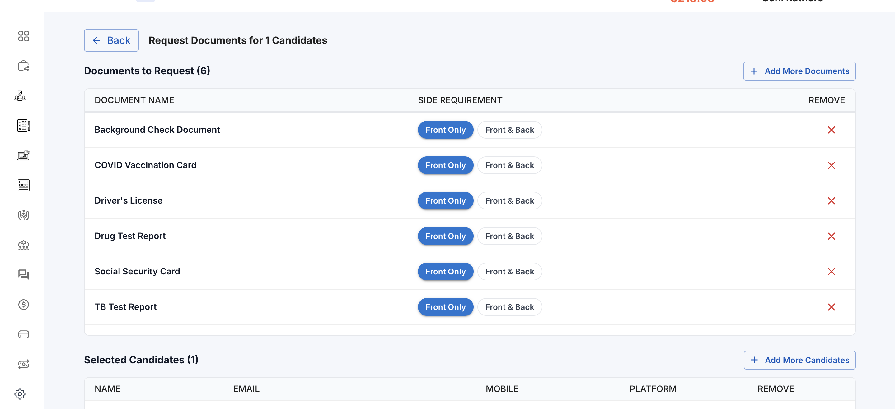 Caregiver hiring dashboard screen